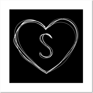 Letter S with heart frame in lineart style Posters and Art